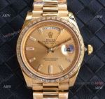 Swiss Made Rolex Day-Date 40mm Cal.3255 Watch Yellow Gold with Baguette Bezel